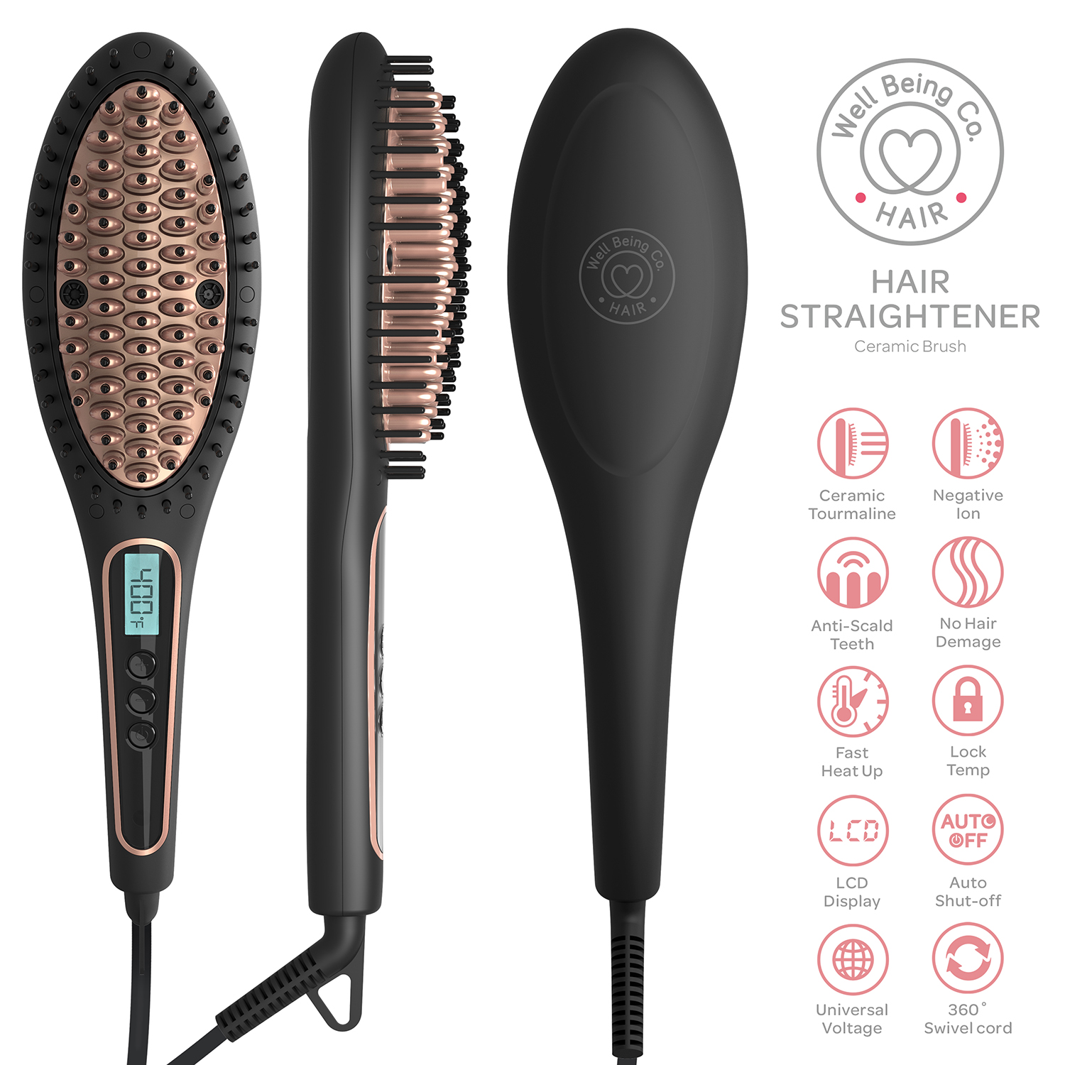 WGE Hair Straightener Straightening Brush Safest Ceramic Fastest
