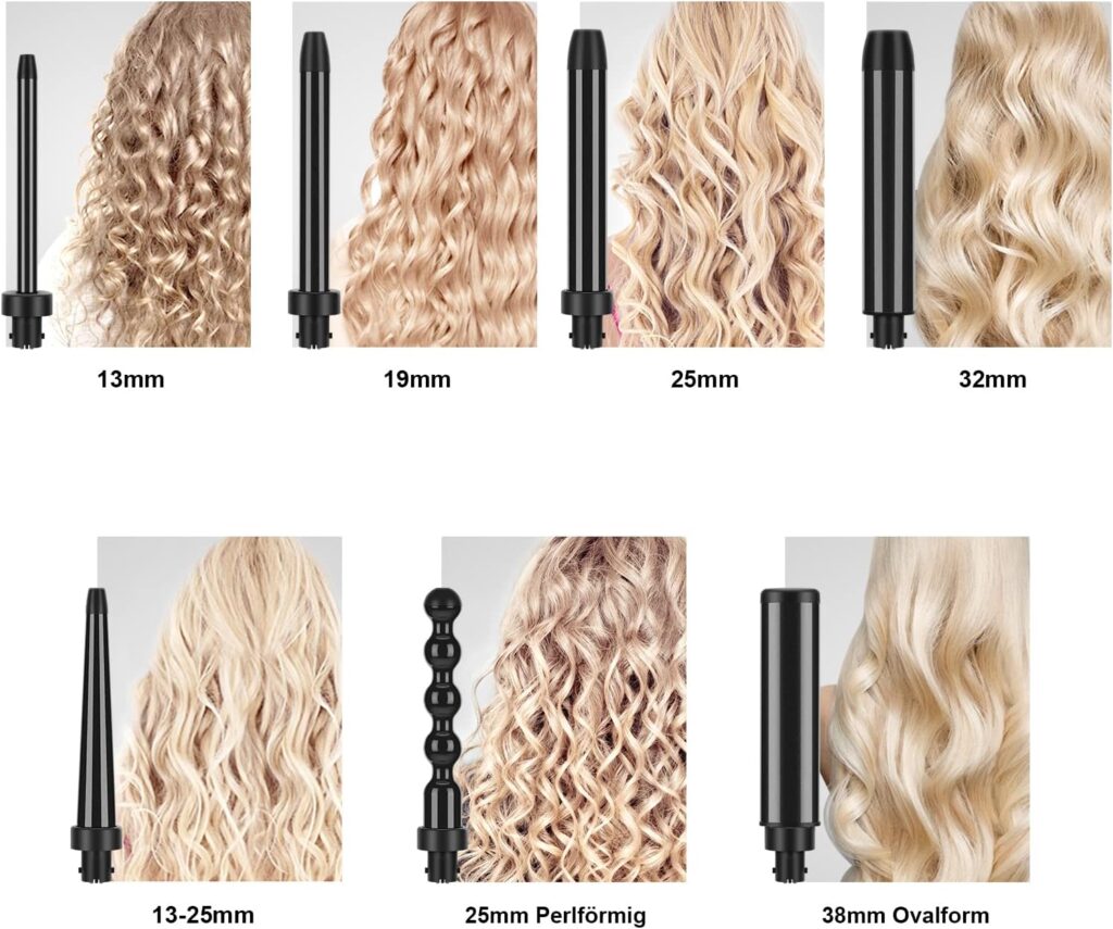 7 In1 Curling Wand Iron Set, PARWIN PRO BEAUTY Hair Curling Wands for Long Short Hair, Hair Curlers Wand with 7 Ceramic Barrels, LCD Display, Heat Resistant Glove, Dual Voltage Good for Travel 7 In1 Curling Wand Iron Set, PARWIN PRO BEAUTY Hair Curling Wands for Long Short Hair, Hair Curlers Wand with 7 Ceramic Barrels, LCD Display, Heat Resistant Glove, Dual Voltage Good for Travel