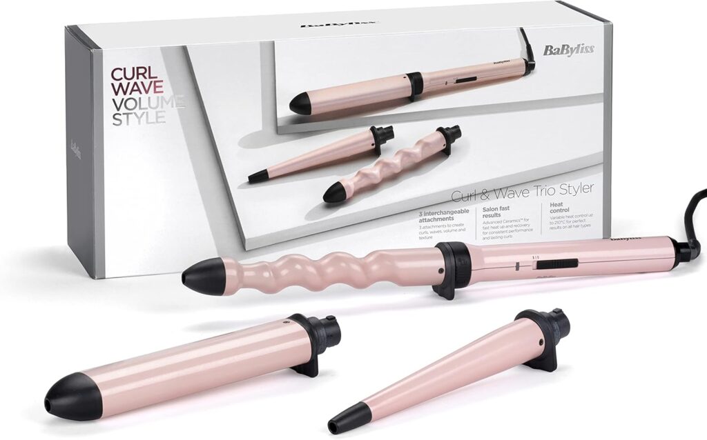 BaByliss Curl and Wave Trio Styler, Multi-Styler, Hair Waver, Beachy Waves, Loose Waves, 3 in 1 Curling Wand, Pink BaByliss Curl and Wave Trio Styler, Multi-Styler, Hair Waver, Beachy Waves, Loose Waves, 3 in 1 Curling Wand, Pink