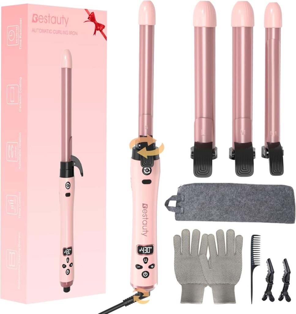 Bestauty Automatic Hair Curler, 4 in 1 Hair Curler with 19-32mm Interchangeable Ceramic Curling Tongs, 360° Rotating 160-220° C Curling Iron, Dual Voltage(Pink) Bestauty Automatic Hair Curler, 4 in 1 Hair Curler with 19-32mm Interchangeable Ceramic Curling Tongs, 360° Rotating 160-220° C Curling Iron, Dual Voltage(Pink)