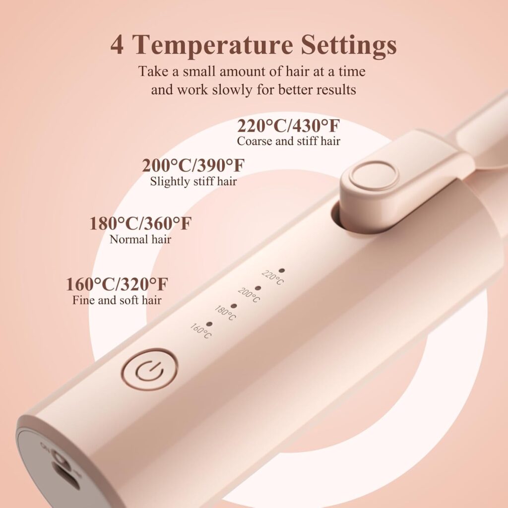Bestauty Cordless Curling Wand-32mm, 2 in 1 Cordless Hair Curler with 15 Million Ions, Ceramic Coating, 160℃-220℃, 6800mAh Portable Travel Curling Tongs for Short  Medium Hair, Rose Gold