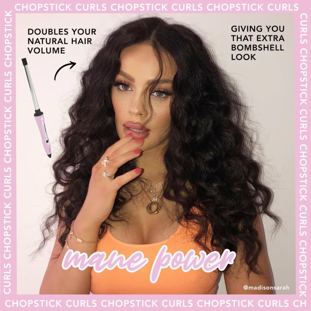 CHOPSTICK STYLER Mischief, Professional Curling Wand, 5 Variable Temperatures, 18x25x180mm Extra Thick Extra Long Length Rectangular Titanium Barrel Long Lasting Voluminous, Big, Bouncy, Beach Curls