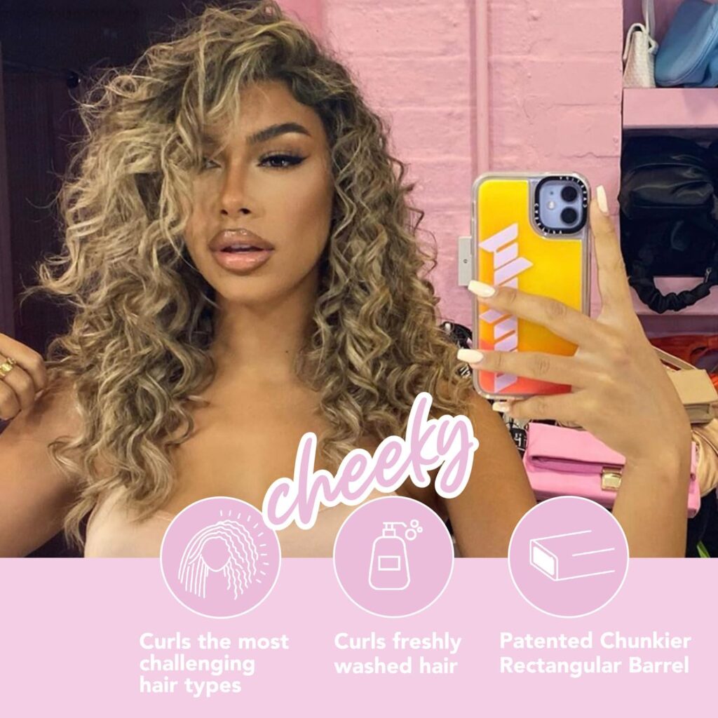 CHOPSTICK STYLER Mischief, Professional Curling Wand, 5 Variable Temperatures, 18x25x180mm Extra Thick Extra Long Length Rectangular Titanium Barrel Long Lasting Voluminous, Big, Bouncy, Beach Curls