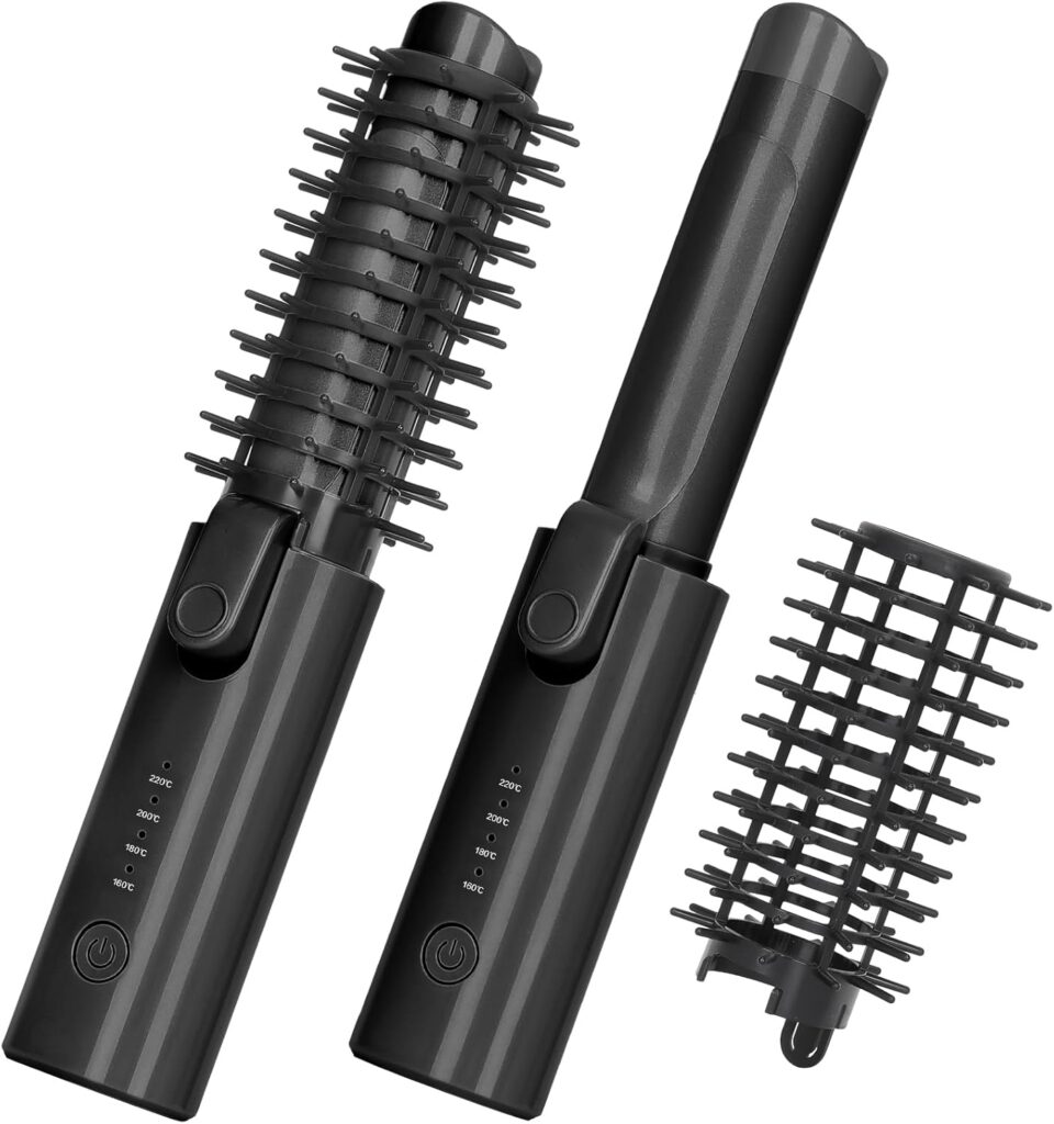 Cordless Curling Iron Brush with 10 Billion Negative Ions-3-in-1 Thermal Brush for Straight, Curly  Voluminous Styles-1.25 Inch Hair Wand for Long  Short Hair, Perfect for Travel (Pink)