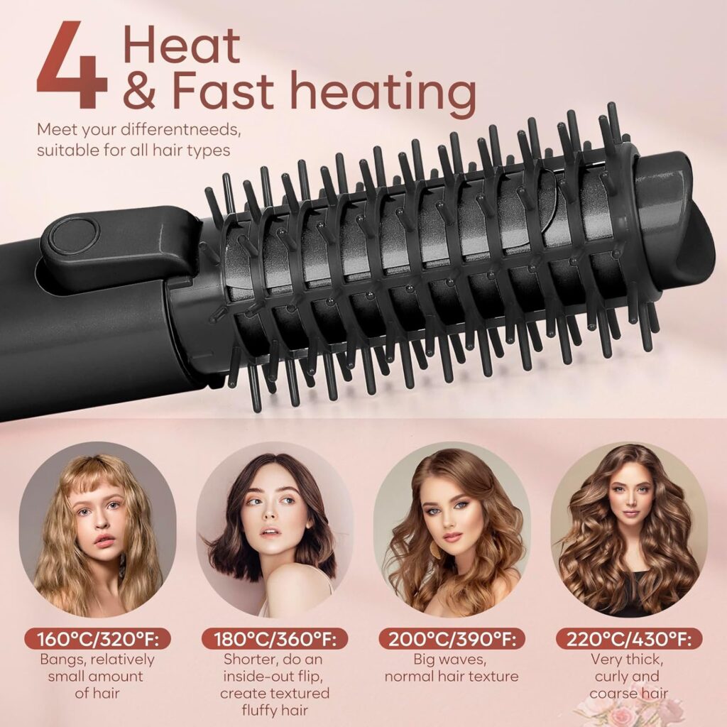 Cordless Curling Iron Brush with 10 Billion Negative Ions-3-in-1 Thermal Brush for Straight, Curly  Voluminous Styles-1.25 Inch Hair Wand for Long  Short Hair, Perfect for Travel (Pink)