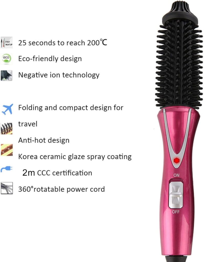 Curling Wand, Hair Curling Brush, Anti Scald Instant Heat Up Hair Curler Hot Brush Professional Hair Crimpers for Women Multi Stylers Brush(UK Plug 220-240V)