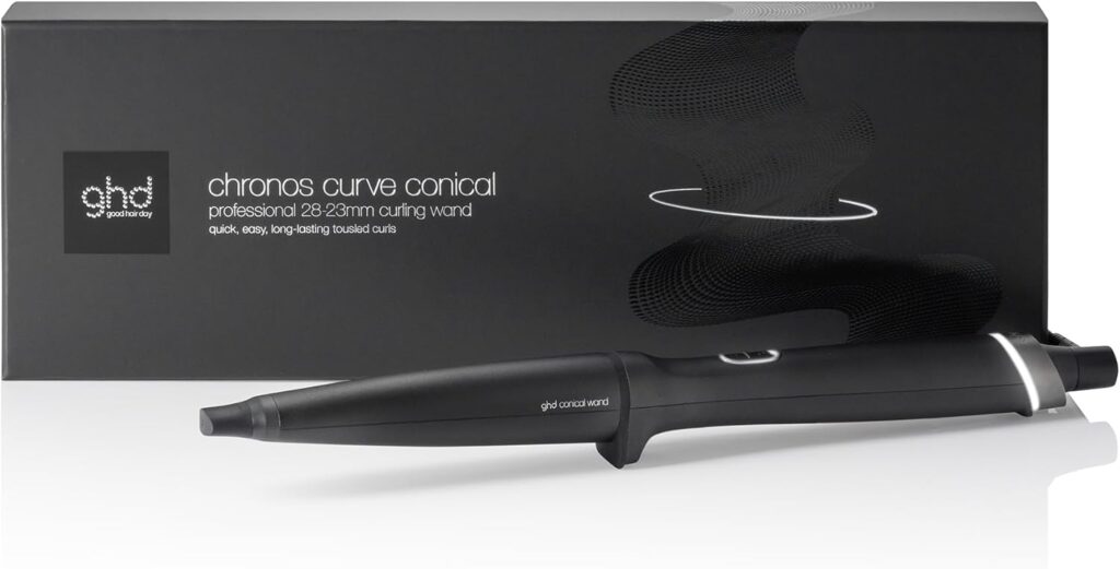 ghd Chronos Curve Conical Wand 28-23mm Hair Curler in Black - for Beach Waves That Last All Day, Fast, Easy, Frizz-Free Curls, No Extreme Heat Damage - Ideal for All Hair Lengths (UK Plug) ghd Chronos Curve Conical Wand 28-23mm Hair Curler in Black - for Beach Waves That Last All Day, Fast, Easy, Frizz-Free Curls, No Extreme Heat Damage - Ideal for All Hair Lengths (UK Plug)