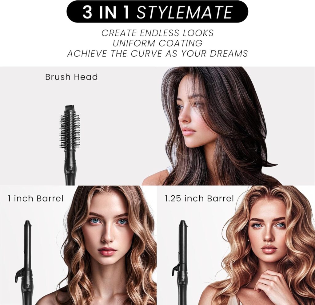 GLAMUP 3 in 1 Rotating Curling Iron, 2 Barrel(1-1.25) Automatic Curling Wand Thermal Brush Set, Beach Waves, Hair Curler for Medium Long Hair, MCH Fast Heating, Ceramic Coating, Gift Set GLAMUP 3 in 1 Rotating Curling Iron, 2 Barrel(1-1.25) Automatic Curling Wand Thermal Brush Set, Beach Waves, Hair Curler for Medium Long Hair, MCH Fast Heating, Ceramic Coating, Gift Set