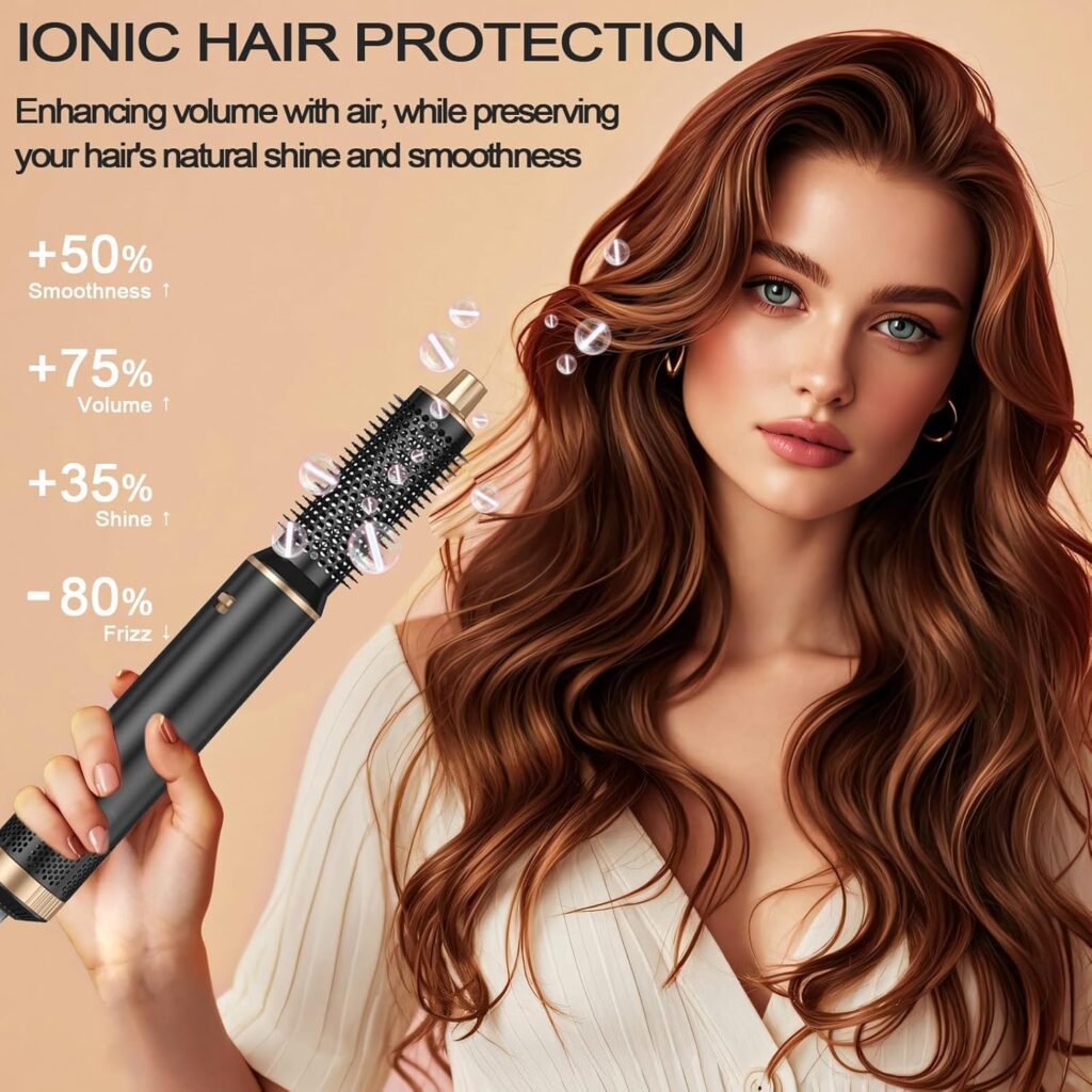 Hair Dryer Brush, 5-in-1 Hot Air Brush, Blow Dryer  Styler with Detachable Heads (Curling Wand, Volumizing Brush, Straightener, Curler), Travel Hairdryers Lightweight for Women  Men(Pink)