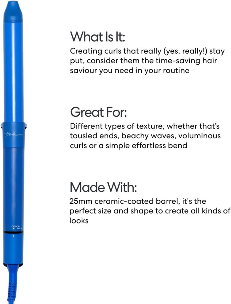 Hershesons The Wand Curling Iron – 25mm Ceramic-Coated Barrel, Adjustable Heat (80°C–210°C), Lightweight, Auto Shut-Off, Ideal for Beachy Waves, Curls  Texture – UK Plug