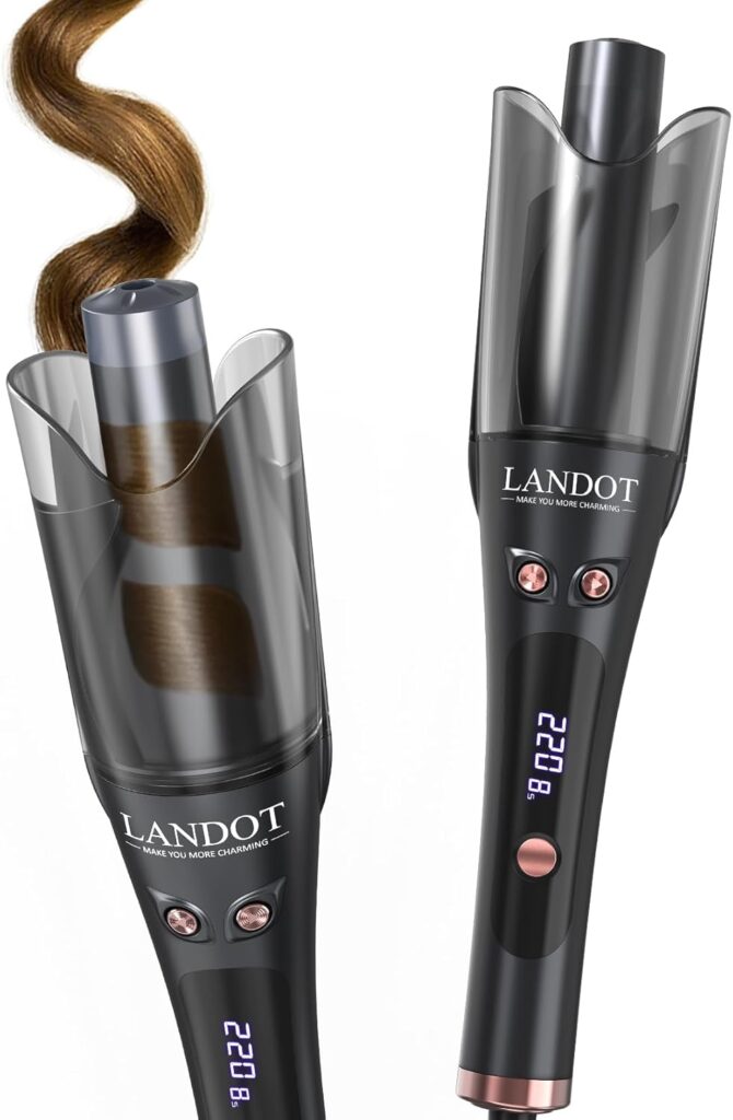 LANDOT Hair Curler Automatic Rotating: 2-Way Curling Wand with Anti-Scald Guard Tangle-Free Technology, 8 Heat Settings Dual Voltage for Salon Curls at Home, Ideal for Beginners - Classic Black LANDOT Hair Curler Automatic Rotating: 2-Way Curling Wand with Anti-Scald Guard Tangle-Free Technology, 8 Heat Settings Dual Voltage for Salon Curls at Home, Ideal for Beginners - Classic Black