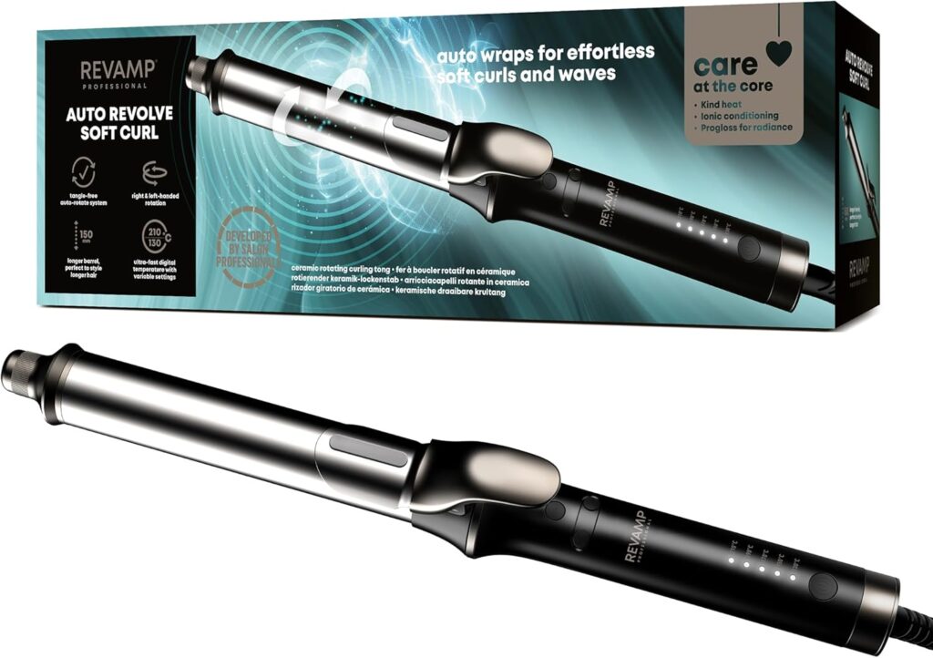 REVAMP Auto Revolve Soft Curl - Hair Curler Automatic Rotating - Curling Iron Tong with Extra-Long Ceramic Barrel for Long Hair-Lengths, Tangle Free Automatic Hair Curler, Left Right Hand Rotation REVAMP Auto Revolve Soft Curl - Hair Curler Automatic Rotating - Curling Iron Tong with Extra-Long Ceramic Barrel for Long Hair-Lengths, Tangle Free Automatic Hair Curler, Left Right Hand Rotation