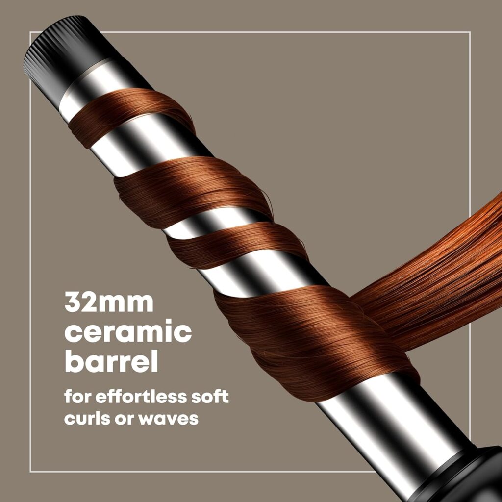 REVAMP Effortless Curls Extra Long Curling Tong - 32mm Hair Curling Tongs with Large Barrel, 25% longer, Smart Heat - Long Hair Tongs Infused with Argan Oil - Professional Wand Curler for Glossy Waves