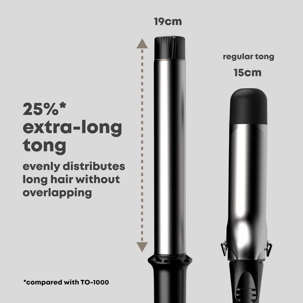 REVAMP Effortless Curls Extra Long Curling Tong - 32mm Hair Curling Tongs with Large Barrel, 25% longer, Smart Heat - Long Hair Tongs Infused with Argan Oil - Professional Wand Curler for Glossy Waves