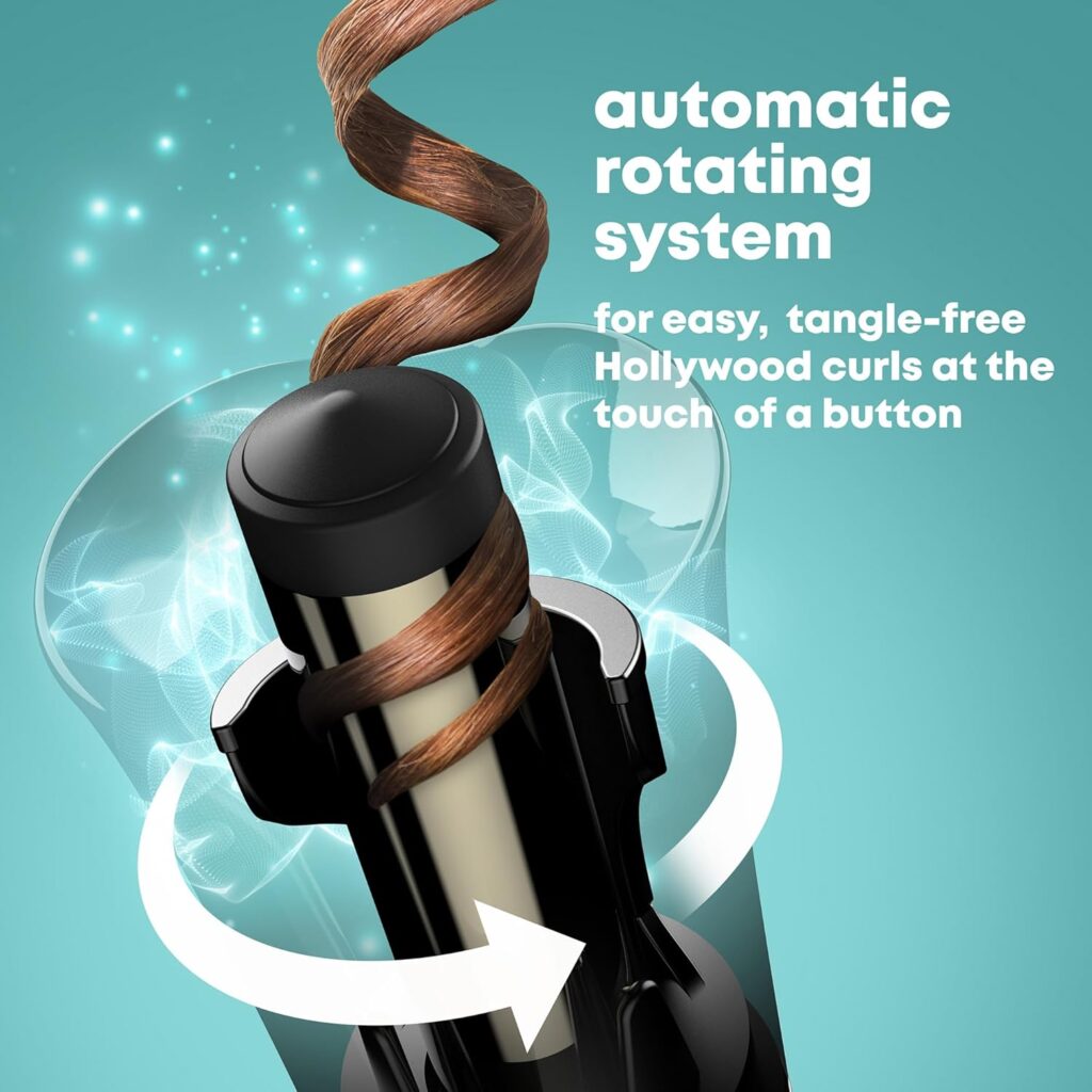 REVAMP Hollywood Curl Auto-Rotate Ceramic Hair Curler - Ceramic, Ionic Barrel, Tangle Free Waver, Curling Iron Tong for Tight Curls, Beach Waves - Rotating Styler, Wavy Hair Curler