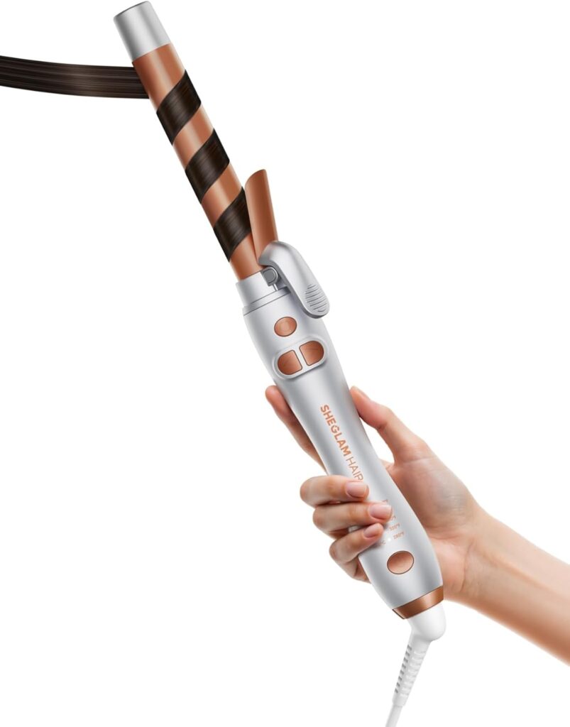 SHEGLAM Rotating Curling Iron, Curl Cycle, 25mm Automatic Curling Wand for Long Hair, Get Effortless Beach Waves with Self Spinning Barrel up to 220°C with Home Button, Dual Voltage SHEGLAM Rotating Curling Iron, Curl Cycle, 25mm Automatic Curling Wand for Long Hair, Get Effortless Beach Waves with Self Spinning Barrel up to 220°C with Home Button, Dual Voltage