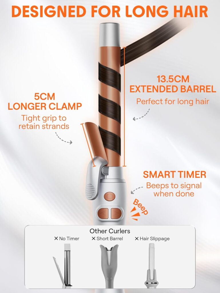 SHEGLAM Rotating Curling Iron, Curl Cycle, 25mm Automatic Curling Wand for Long Hair, Get Effortless Beach Waves with Self Spinning Barrel up to 220°C with Home Button, Dual Voltage SHEGLAM Rotating Curling Iron, Curl Cycle, 25mm Automatic Curling Wand for Long Hair, Get Effortless Beach Waves with Self Spinning Barrel up to 220°C with Home Button, Dual Voltage