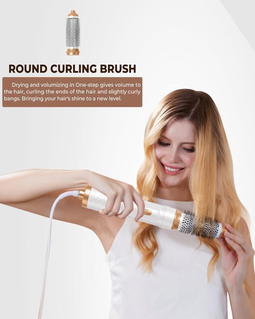 UKLISS Air Styler 6 in 1 Hairstyler Pro, Hair Dryer Brush with Automatic Hair Curler, Hair Straightener, Thermal Brush, Hot Airbrush, Gifts Set Hot Brushes for Women All Hair Styling - White