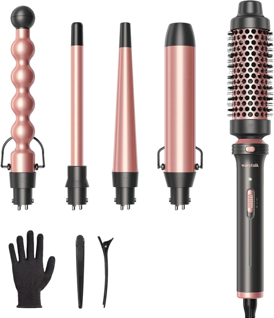 Wavytalk 5 in 1 Curling Wand Set, Multi Hair Curler Set with Thermal Brush and 4 Interchangeable Ceramic Curling Tongs(13-32 mm), Instant Heat Up Curling Iron (Rose Gold) Wavytalk 5 in 1 Curling Wand Set, Multi Hair Curler Set with Thermal Brush and 4 Interchangeable Ceramic Curling Tongs(13-32 mm), Instant Heat Up Curling Iron (Rose Gold)
