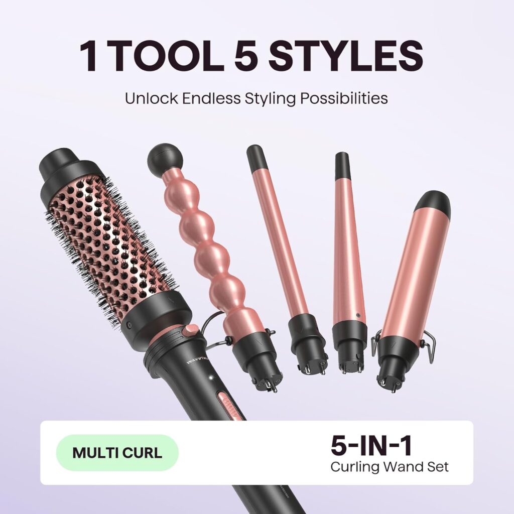 Wavytalk 5 in 1 Curling Wand Set, Multi Hair Curler Set with Thermal Brush and 4 Interchangeable Ceramic Curling Tongs(13-32 mm), Instant Heat Up Curling Iron (Rose Gold) Wavytalk 5 in 1 Curling Wand Set, Multi Hair Curler Set with Thermal Brush and 4 Interchangeable Ceramic Curling Tongs(13-32 mm), Instant Heat Up Curling Iron (Rose Gold)