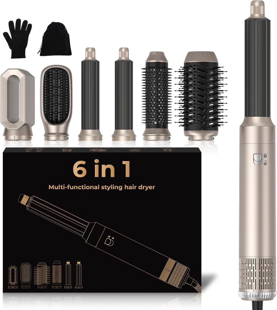 Air Styler 6 in 1, 1000w Hair Dryer Brush,30mm Air Curler, Detachable Multi-Hair Styler Tools for Drying Curling Volumizing Straightening, for Salon Blow-Out Look