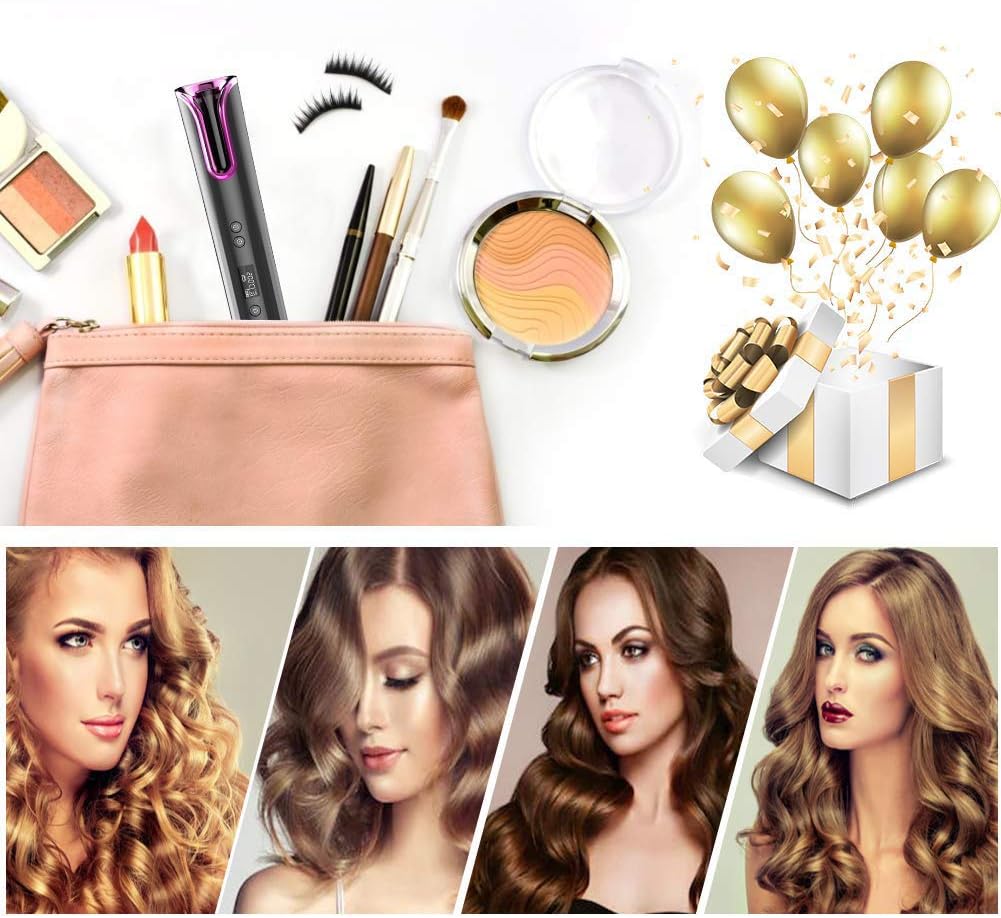 Automatic Curling Iron, Curling Tongs with LCD Temperature Display and Timer, Temperature Adjustable Portable Curling Wand Heats Up Quickly for Long or Short Hair Styling