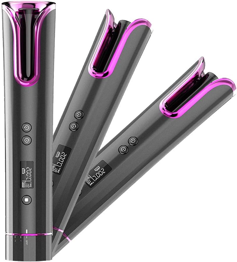 Automatic Curling Iron, Curling Tongs with LCD Temperature Display and Timer, Temperature Adjustable Portable Curling Wand Heats Up Quickly for Long or Short Hair Styling