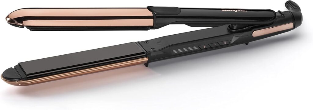 BaByliss Straight and Curl Brilliance Hair Straighteners - Curved Metal Design Easy Styling, Smoothing Titanium Plates, Ionic Anti-Frizz, Fast 15 Second Heat Up, 5 Heat Settings Up to 235°C, 2481U