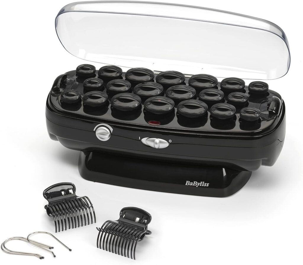 BaByliss Thermo-Ceramic Heated Hair Rollers, Long Lasting Curls, 20 Hair Rollers with Pins, All Hair Types, Anti-Frizz, Black, 3035U