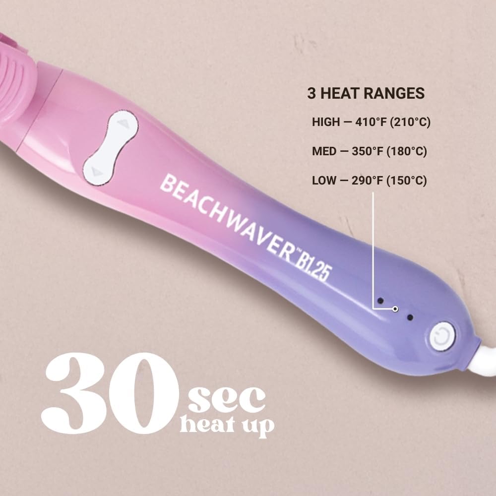 Beachwaver B Series - Curling Iron with Ceramic Barrel for Smooth Curling - Hair Curler for All Hair Lengths and Types - B1.25 Pink Sunset - 31.75 mm