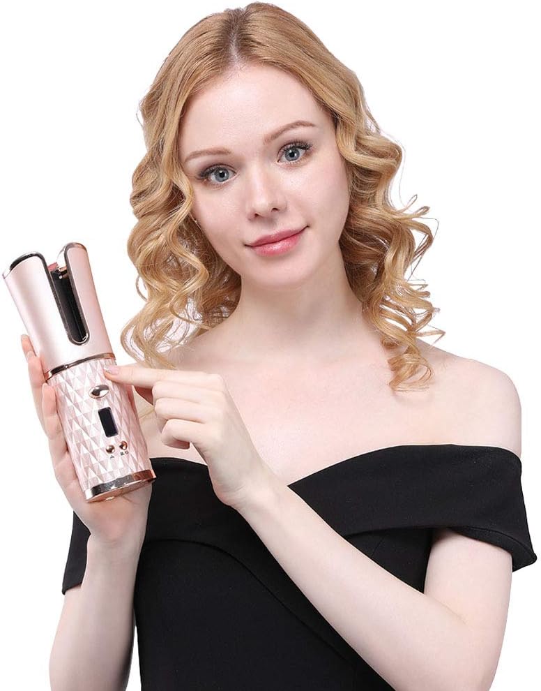 Cordless Auto Hair Curler, Multifunctional Curling and Straightening Dual-purpose Curling Iron with Adjustable Temperature and Timer, Portable USB Charging Curling Iron (Black)