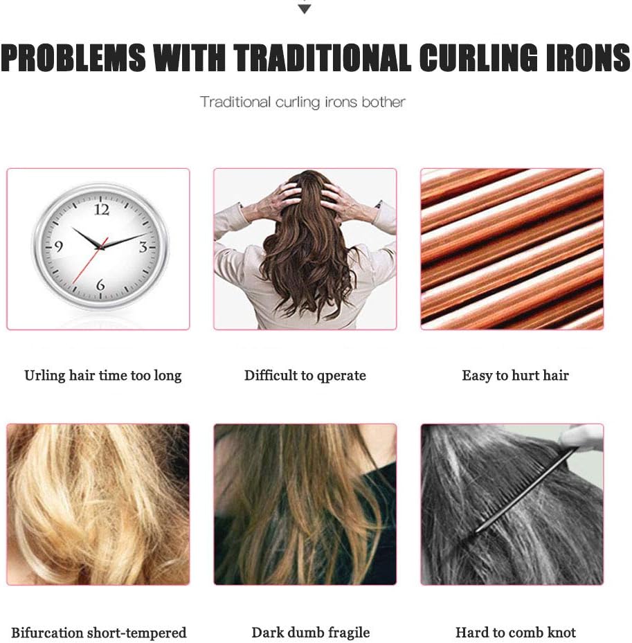 Cordless Auto Hair Curler, Multifunctional Curling and Straightening Dual-purpose Curling Iron with Adjustable Temperature and Timer, Portable USB Charging Curling Iron (Black)