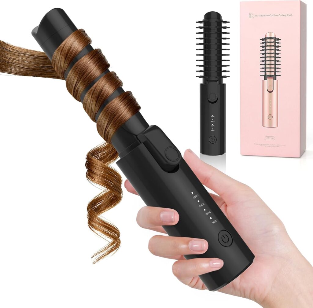 Cordless Curling Wand, Ceramic Curling Iron Hair Curler for Long  Medium Hair, 4 Heat Settings  50min Cord-Free Travel Hair Curler with 10min Auto Off (Black)