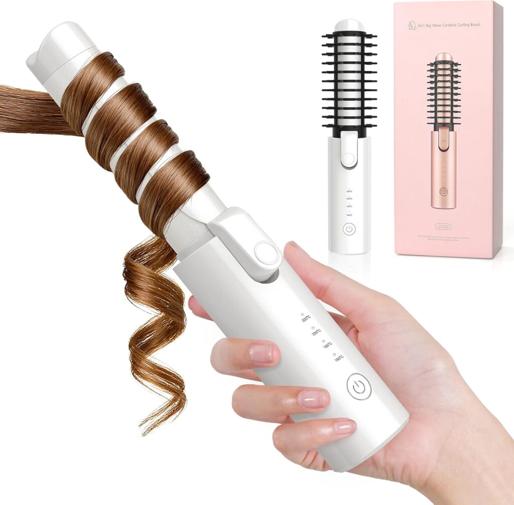 Cordless Curling Wand, Ceramic Curling Iron Hair Curler for Long  Medium Hair, 4 Heat Settings  50min Cord-Free Travel Hair Curler with 10min Auto Off (White)