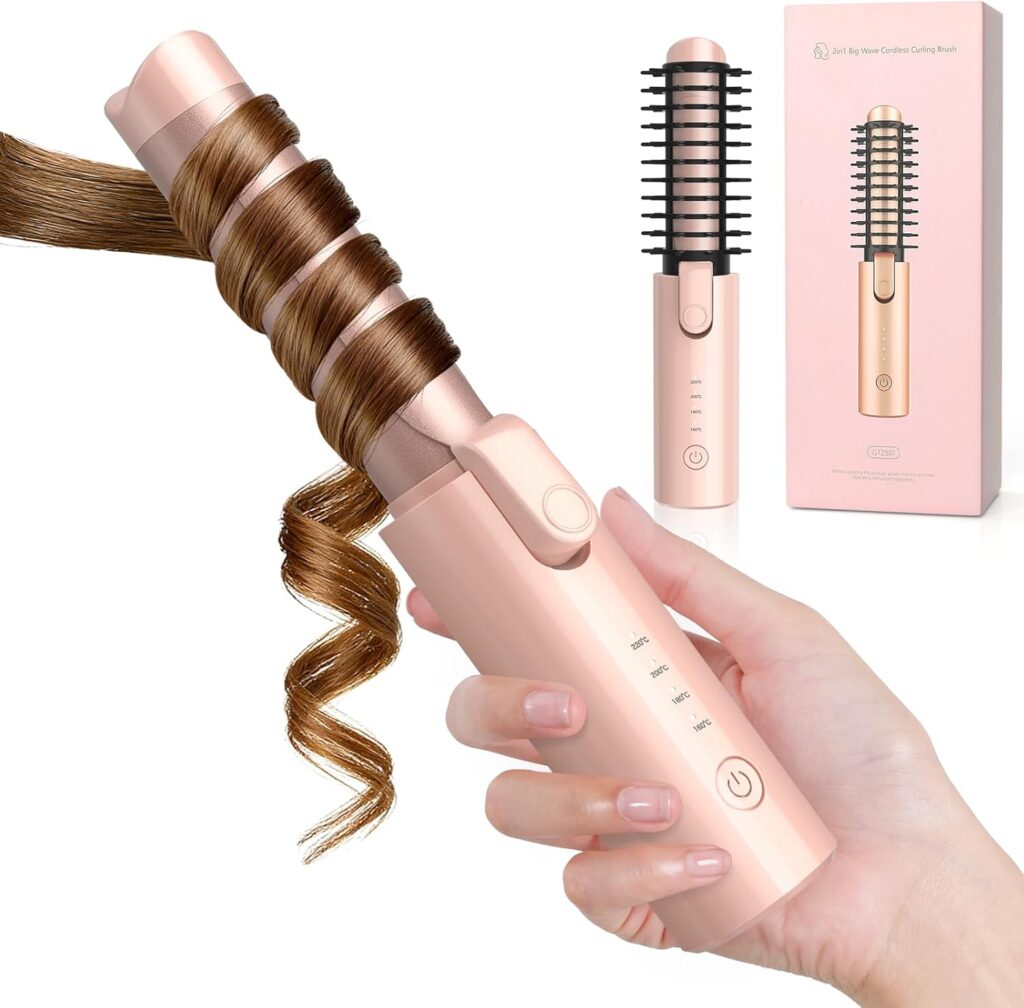 Cordless Curling Wand, Ceramic Curling Iron Hair Curler for Long  Medium Hair, 4 Heat Settings  50min Cord-Free Travel Hair Curler with 10min Auto Off (White)