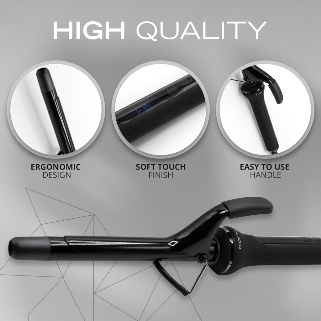Corioliss Curly | Hair Curler | Tourmaline Ceramic Curling Wand | Professional Curling Tongs for Waves | Digital Temp Control 80-210°C | Dual Voltage | 3m Swivel Cord | Auto Shut-Off | 19 MM