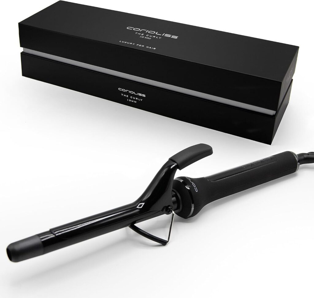 Corioliss Curly | Hair Curler | Tourmaline Ceramic Curling Wand | Professional Curling Tongs for Waves | Digital Temp Control 80-210°C | Dual Voltage | 3m Swivel Cord | Auto Shut-Off | 19 MM