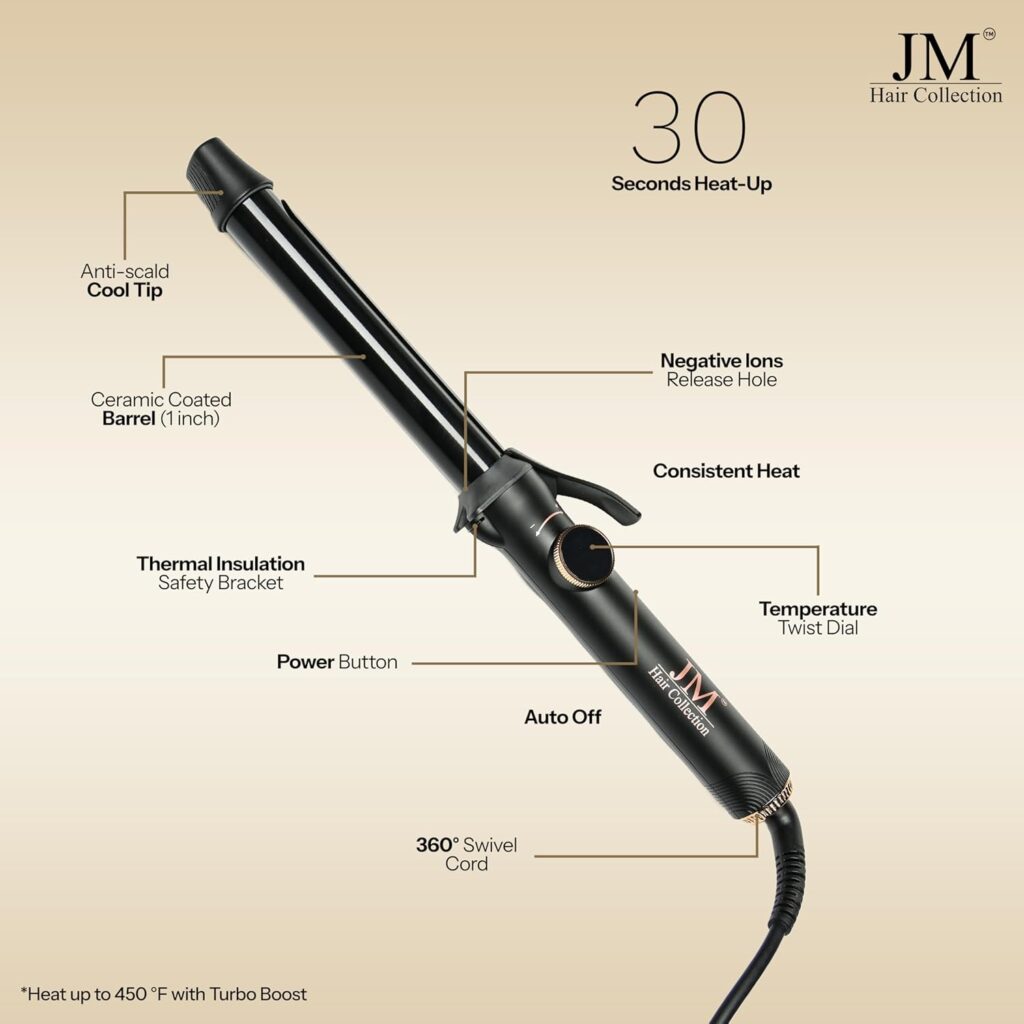 Curling Iron – 1 Inch Ceramic Barrel with Adjustable Heat, Fast Heat-Up  Frizz-Free Shine – Professional Curling Wand for Long-Lasting Curls  Waves – for All Hair Types