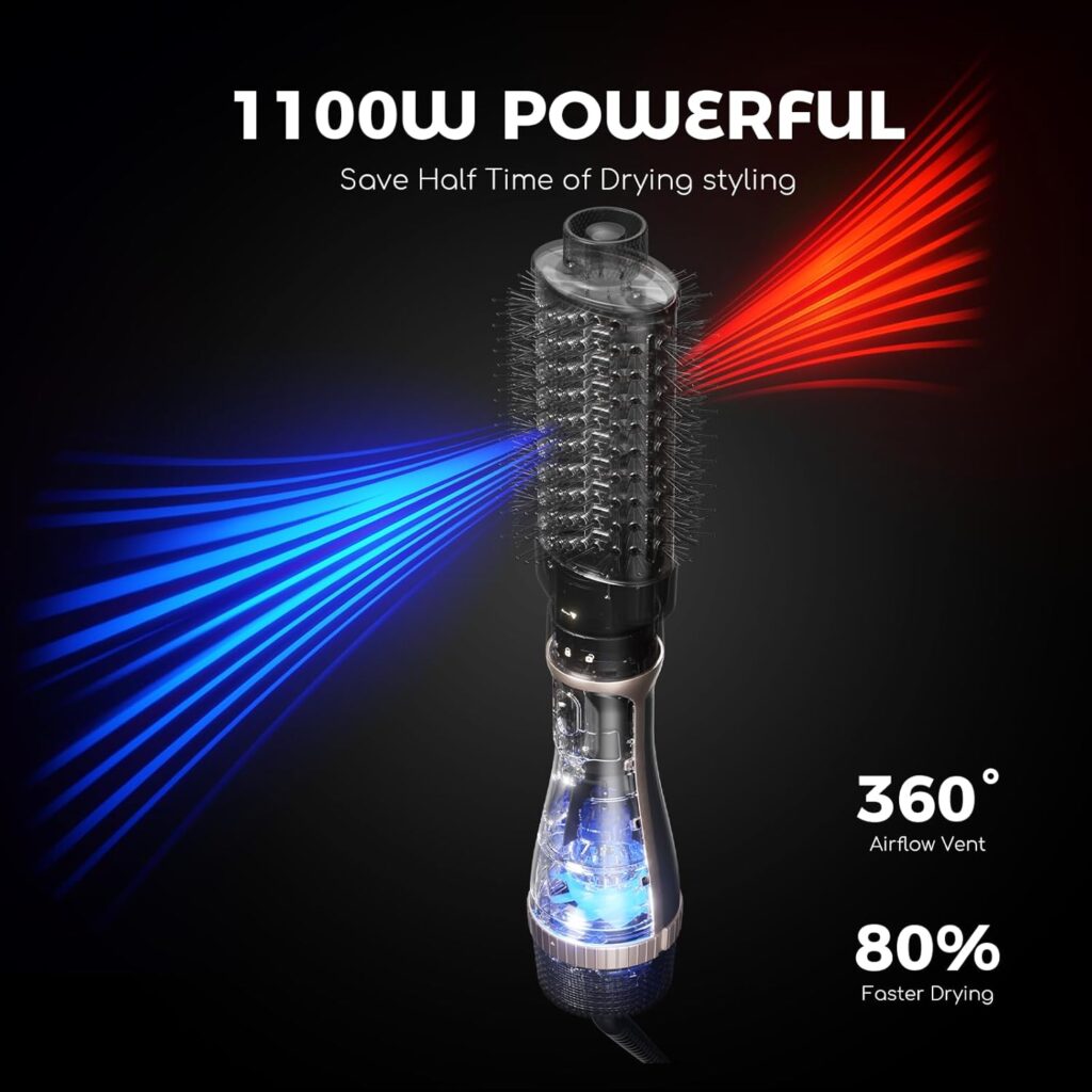 Hair Dryer Brush, 5-in-1 Blow Dry Hair Brush, Multi Hot Air Styler for Drying and Styling Volumizing Curling Sleeking in One Step, Ceramic Coating, Less Frizz, 3 Temperatures, UK Plug, Black Gold