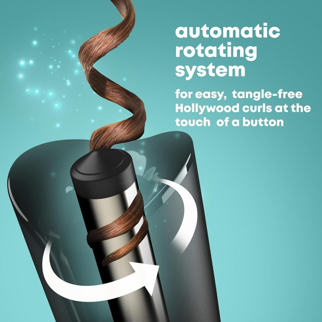 REVAMP Hollywood Curl Cordless Auto-Rotate Curler, Automatic Rotating Styler - Ceramic, Ionic Barrel, Waver for Tight Curls, Beach Waves - Rotating Hair Styler, Wavy Hair Curler Tong
