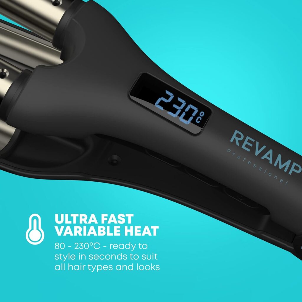 Revamp Progloss Wave Define Styler Professional, Ionic Technology, Barrels Infused with Progloss Super Smooth Keratin, Argan and Coconut Oils, Crimp-Free Design for Smooth S-Shaped Waves