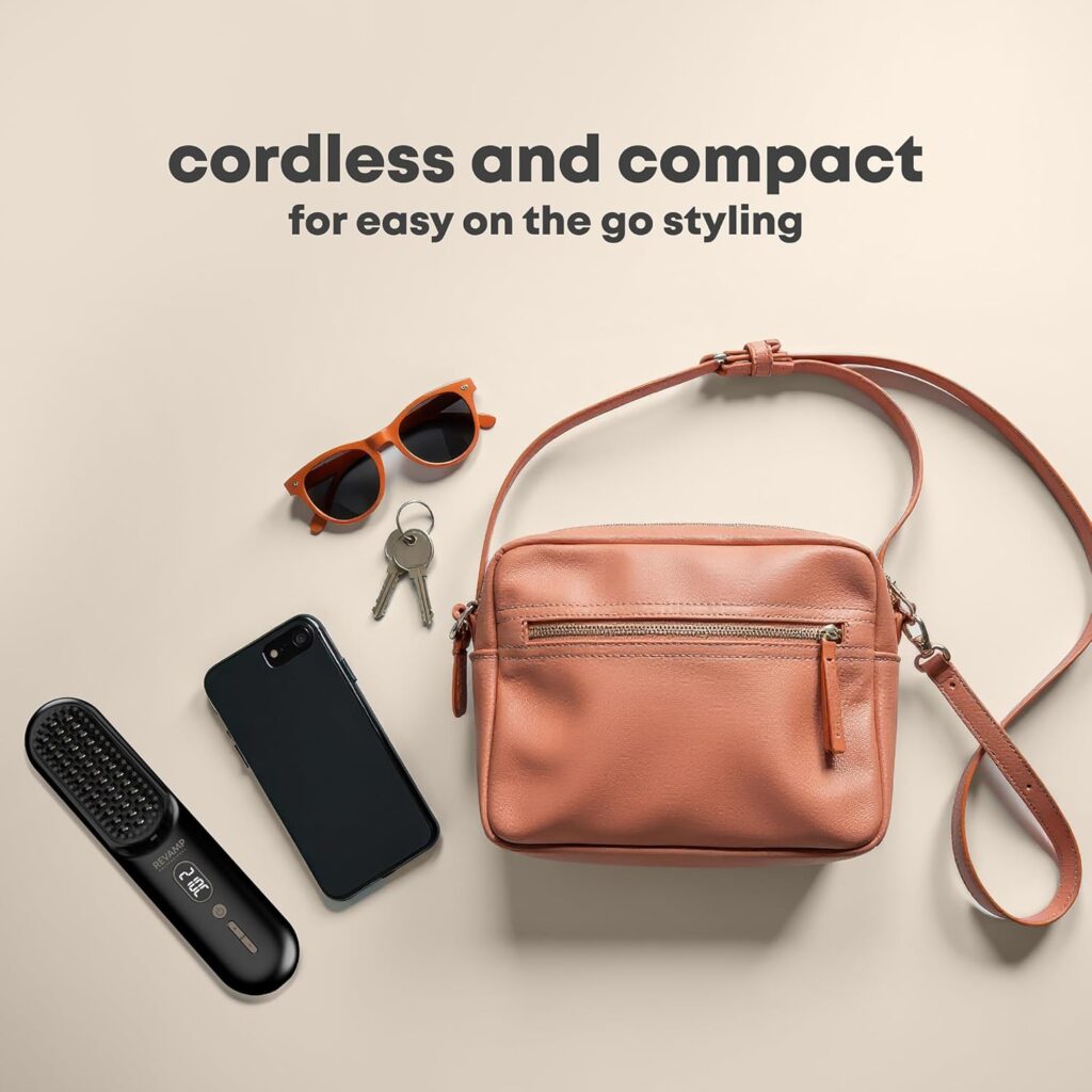 REVAMP Straight  Go Compact Cordless Straightening Brush - Portable Hair Straightener Brush, Ionic Technology, Ceramic Teeth, USB-C Charge, 60 Mins Use, Touch Up Travel Hair Styling, Smoothing Frizz