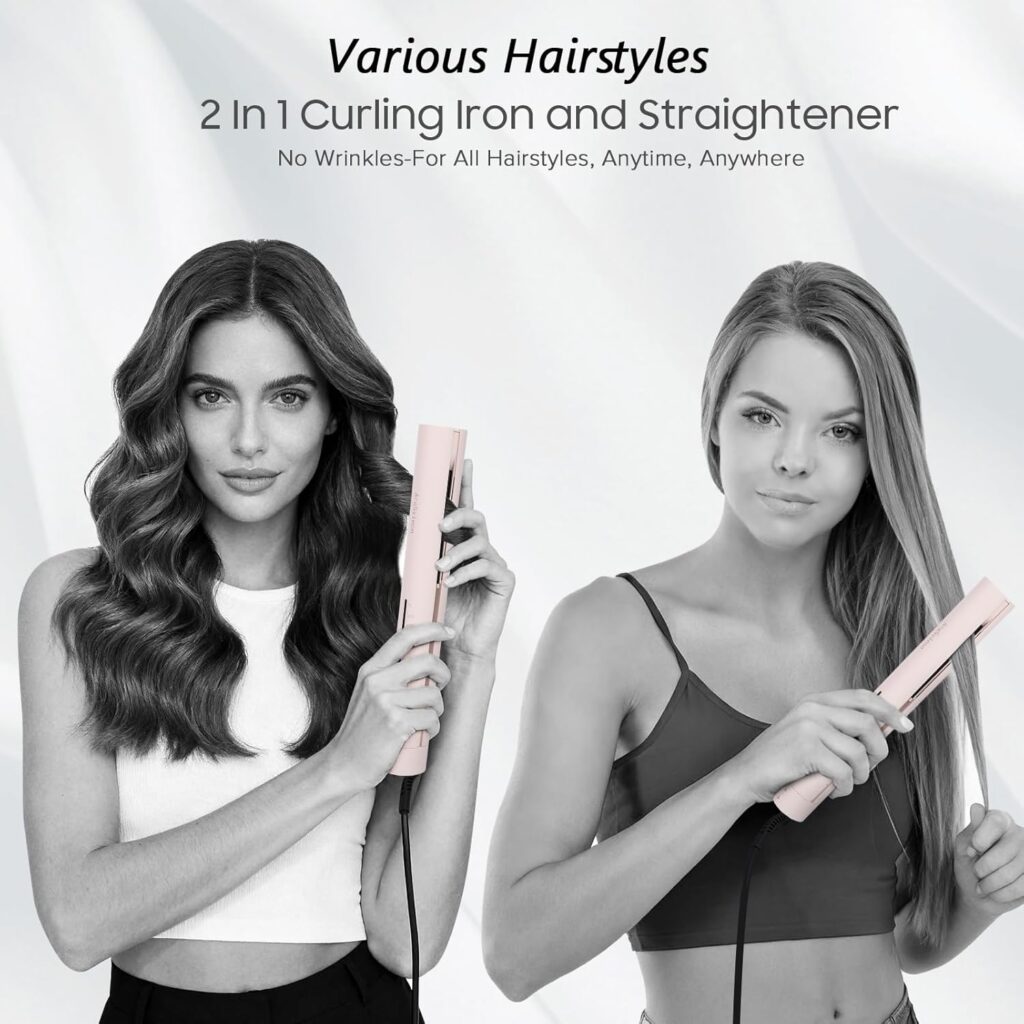 2-in-1 Hair Straightener and Curler, 32mm Curling Iron Ceramic Floating Panel Round Edge, 140°C–220°C Temperature Setting, Rapid Heating, Automatic Power-Off