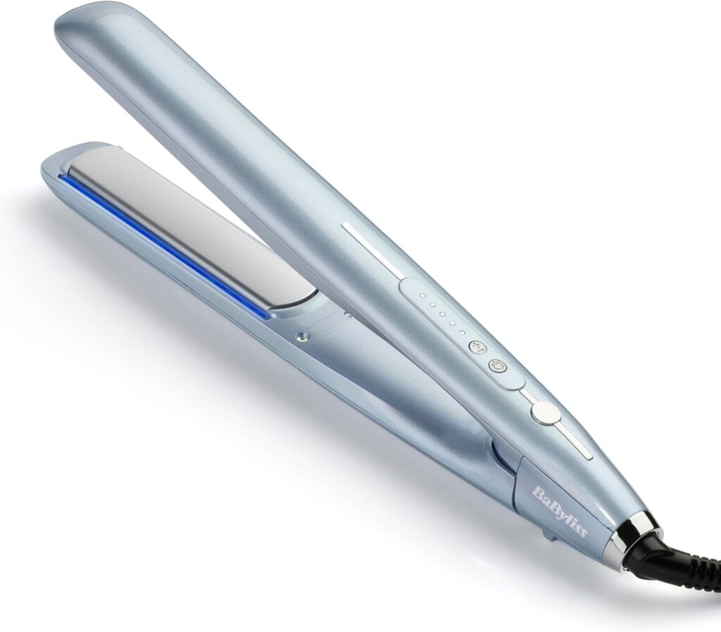 BaByliss Hydro Fusion Hair Straighteners – Dual Ionic Technology, Anti-Frizz Effect, 5 Temperature Settings, Fast Heat-Up, Auto Shut-Off – Blue, 2573U