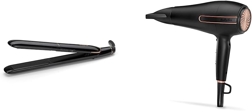 BaByliss Rose Lustre 230C Hair Straighteners, Ceramic Plates, Digital Settings 180°C - 230°C  Super Power 2400W Hair Dryer, Salon AC Professional Motor, Strong Fast Drying Airflow Black