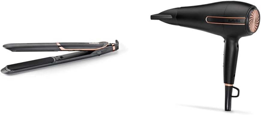BaByliss Smooth Pro 235 Straightener, Black  Super Power 2400 Hair Dryer, Black