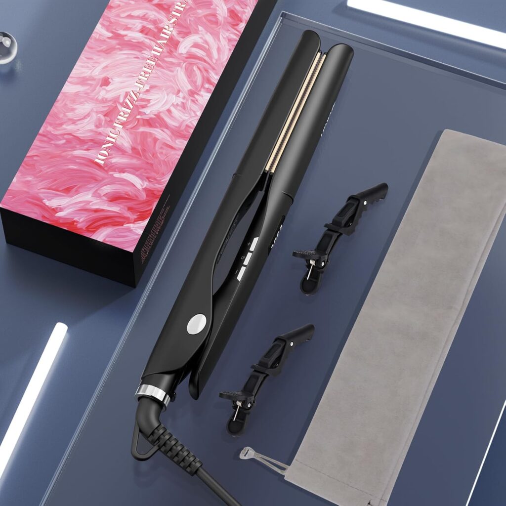 Dekuri 2 in 1 Hair Straightener and Curler, Smooth Titanium Plate,30s Fast Heat Flat Iron, 120-230℃ LCD Display, Ionic Hair Straighteners for Women (Carbon Black)