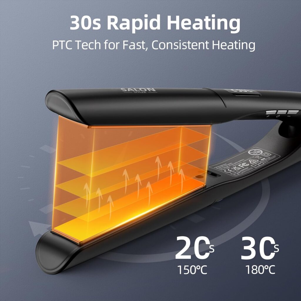 Dekuri 2 in 1 Hair Straightener and Curler, Smooth Titanium Plate,30s Fast Heat Flat Iron, 120-230℃ LCD Display, Ionic Hair Straighteners for Women (Carbon Black)