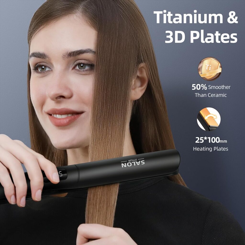 Dekuri 2 in 1 Hair Straightener and Curler, Smooth Titanium Plate,30s Fast Heat Flat Iron, 120-230℃ LCD Display, Ionic Hair Straighteners for Women (Carbon Black)