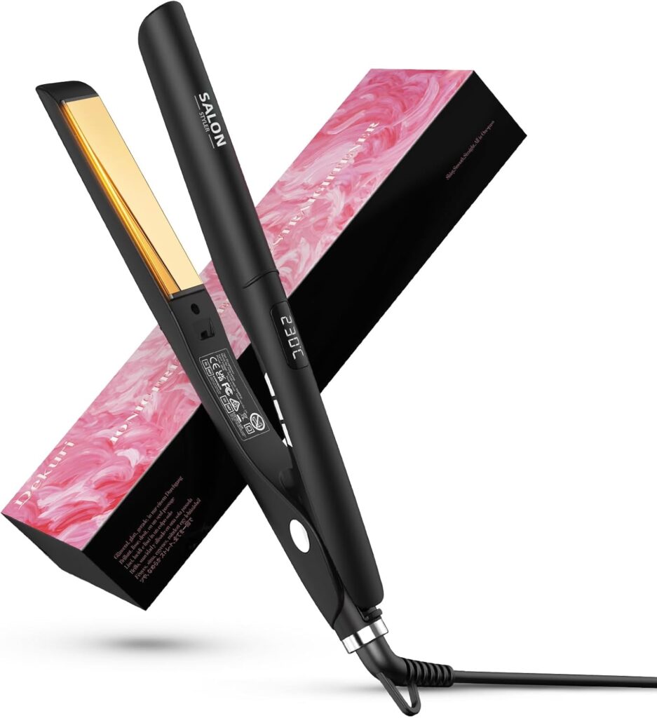 Dekuri 2 in 1 Hair Straightener and Curler, Smooth Titanium Plate,30s Fast Heat Flat Iron, 120-230℃ LCD Display, Ionic Hair Straighteners for Women (Carbon Black)